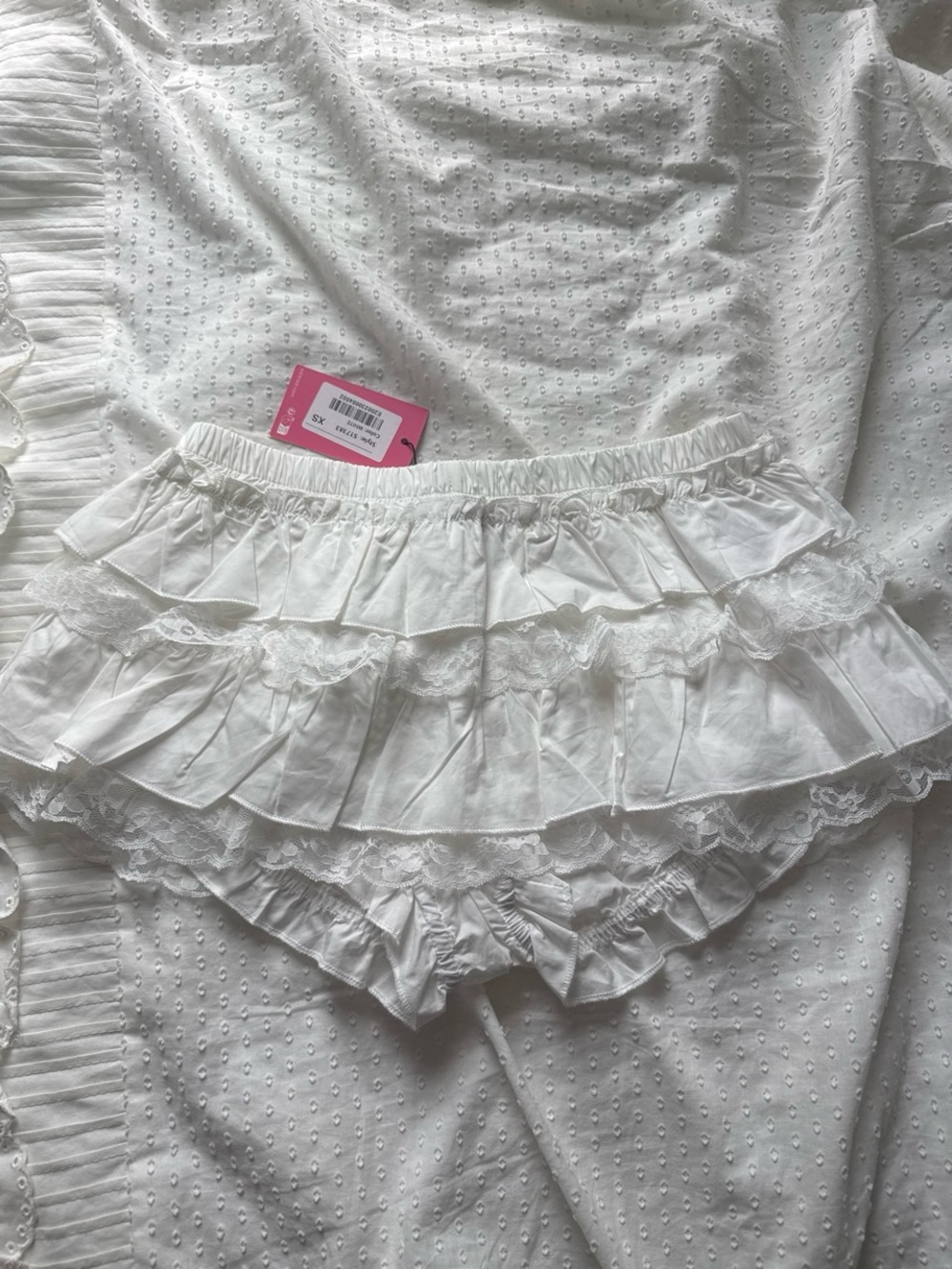 Edikted White Ruffled Lace Mini Skirt